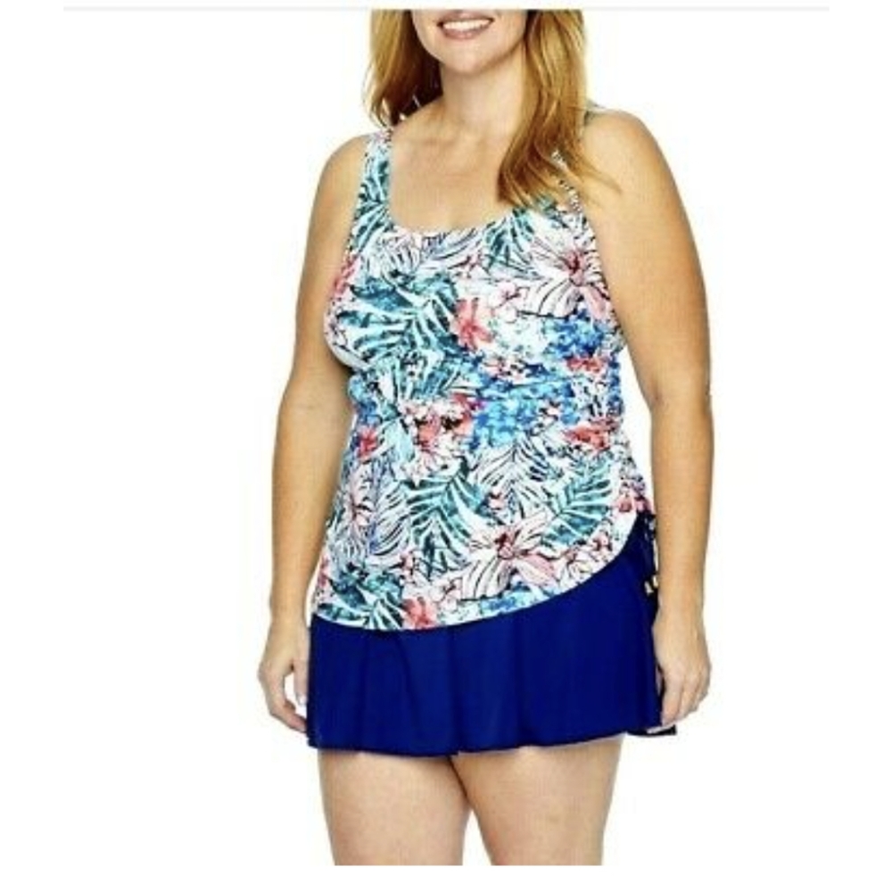Azul one-piece swimsuit floral skirt